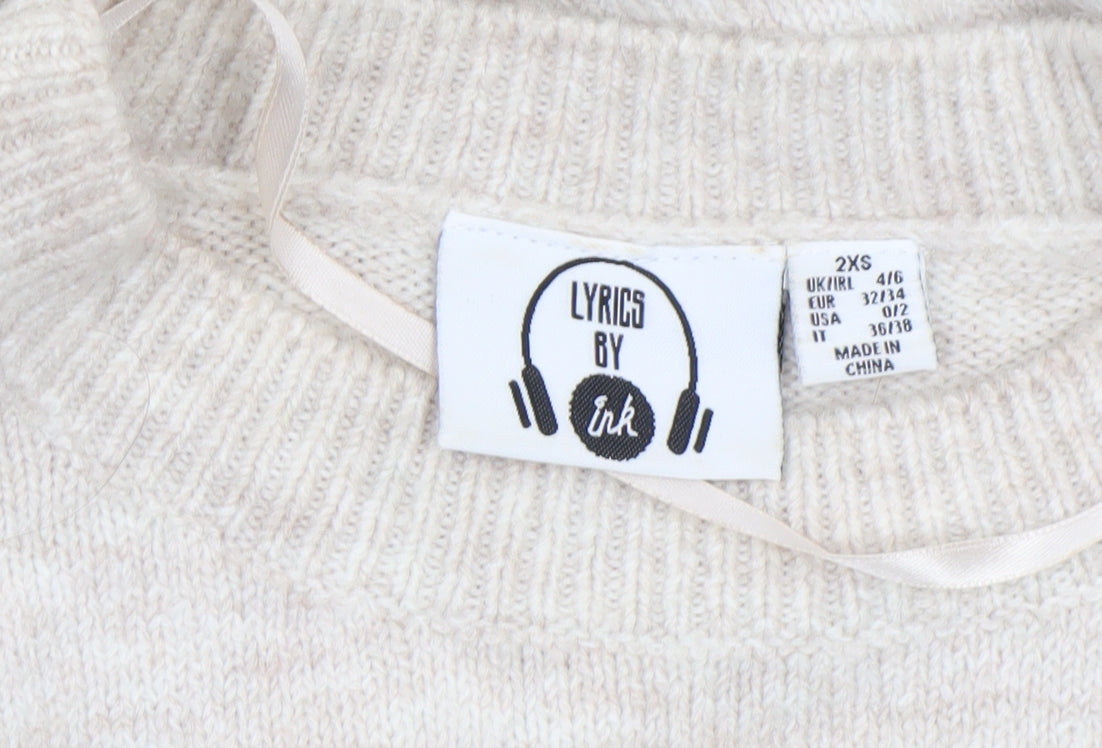 Lyrics by Ink Womens Beige Christmas Pullover Jumper 2XS