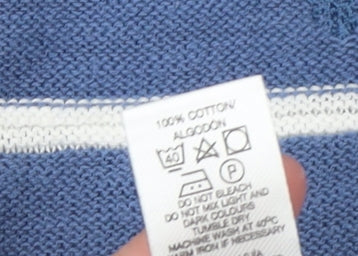 Paul Costelloe Living Men's Blue Striped Cotton Crew Neck Pullover Jumper Medium