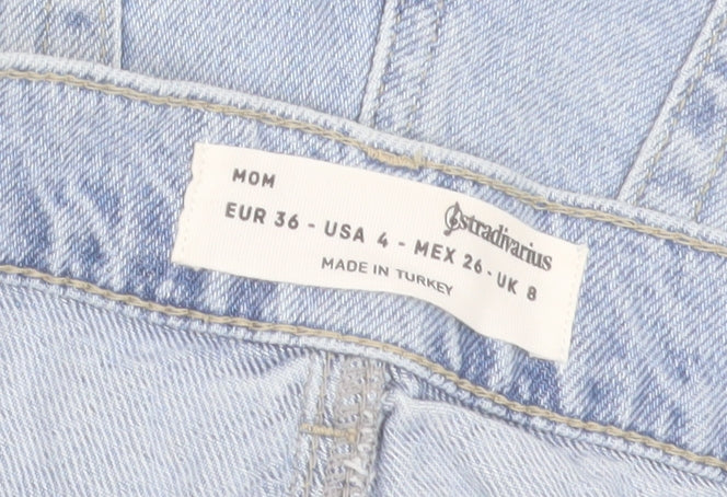 Stradivarius Women's Blue Denim Mom Shorts Size 8 High Rise