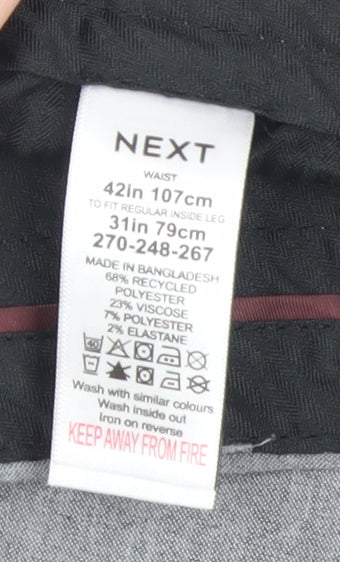 Next Men’s Grey 42R Regular Fit Dress Pants Trousers