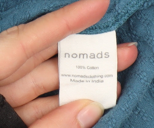 Nomads Women Blue Cotton Shift Dress Size 12 3/4 Sleeve Casual