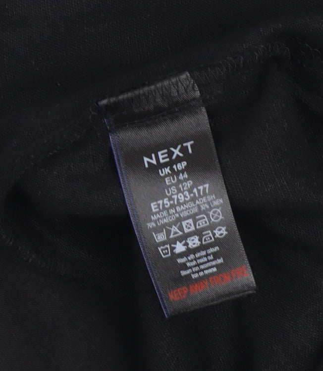Next Women’s Black Linen Blend Petites 16 V-Neck Shift Dress