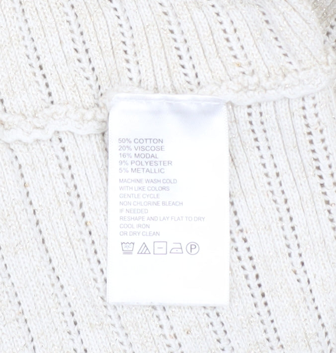 Tommy Bahama Womens Ivory V-Neck Open-Knit Cotton Jumper Size L