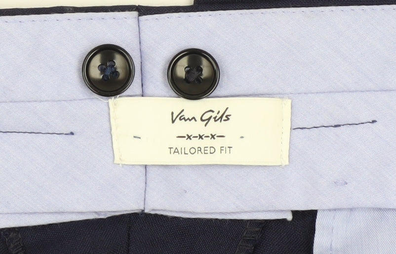 Van Gils Men's Blue Wool Dress Trousers Size 54 Tailored Fit
