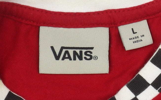 Vans Women Red Ringer T-Shirt L Retro Checkerboard Collar
