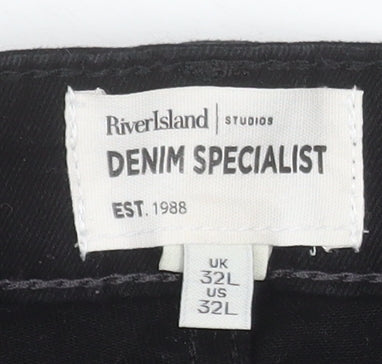 River Island Womens Black Straight Leg Jeans Size 32L Regular Fit