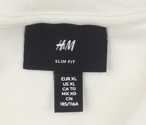 H&M Men’s Ivory Slim Fit Polo Shirt XL Short Sleeve Cotton Blend
