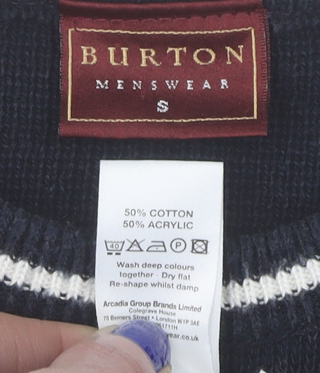 Burton Mens Black White Striped Crew Neck Cotton Jumper Size S