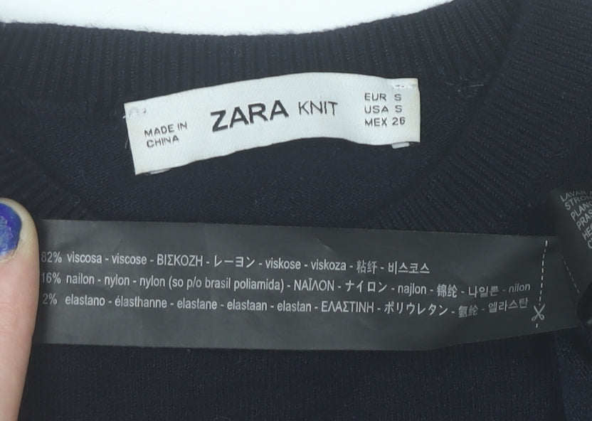 Zara Women Black Crew Neck Knit Pullover Jumper Size 8