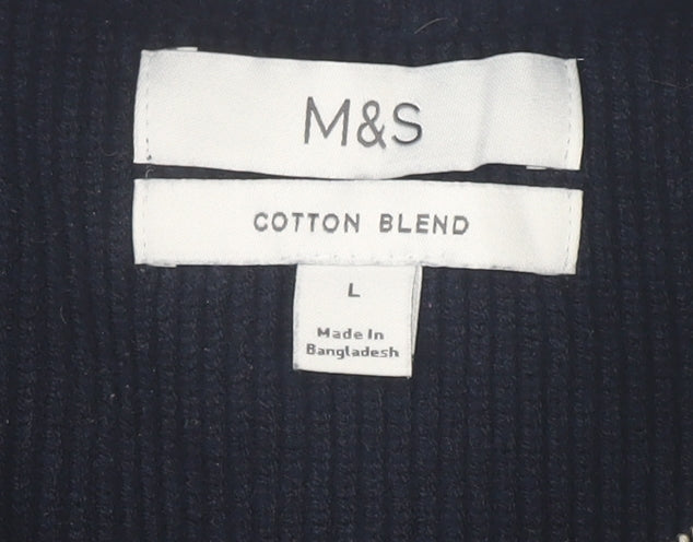 Marks & Spencer Men's Blue Cotton Blend Full Zip Knit Sweatshirt L
