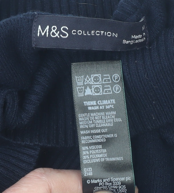 Marks & Spencer Women's Blue Mock Neck Long Sleeve Knitted Jumper Size M