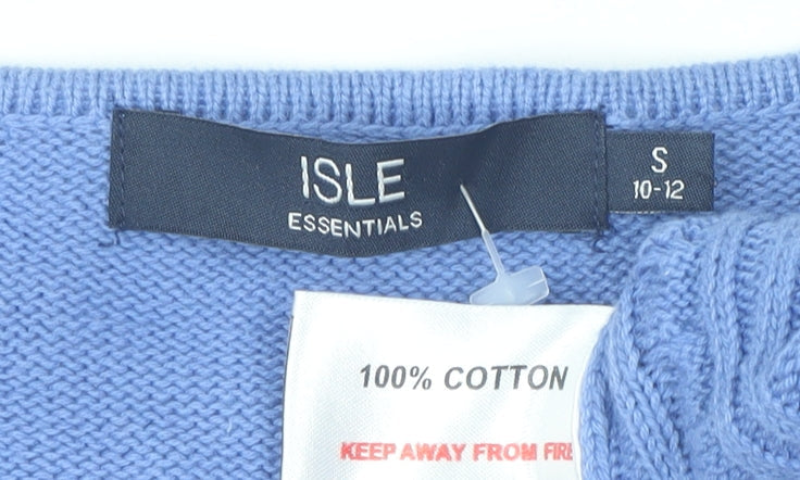 Isle Essentials Womens Blue Cotton Crew Neck Jumper Size 10-12