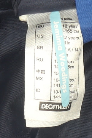 Decathlon Boys Blue Hooded Anorak Jacket 12 Years Lightweight Windproof