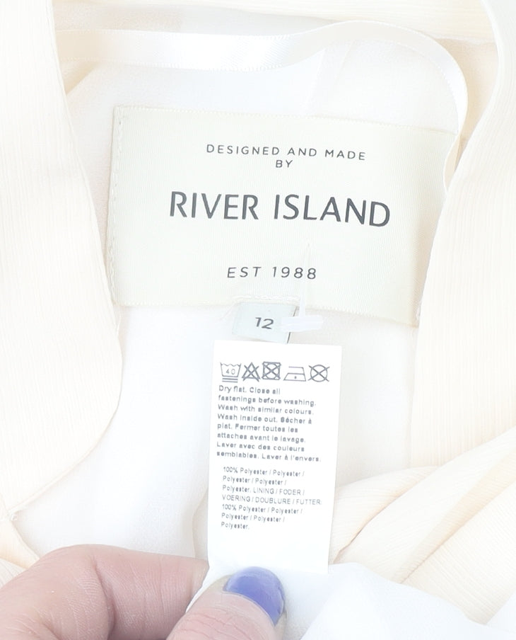River Island Women Ivory Zip Blouse Size 12 Classic Polyester Long Sleeve