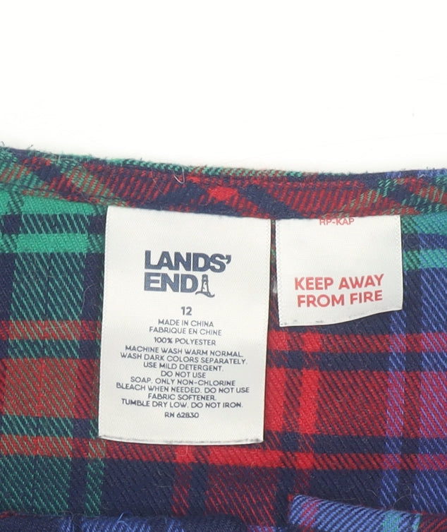 Lands' End Women's Red Blue Green Check Long Sleeve Tunic Size 12