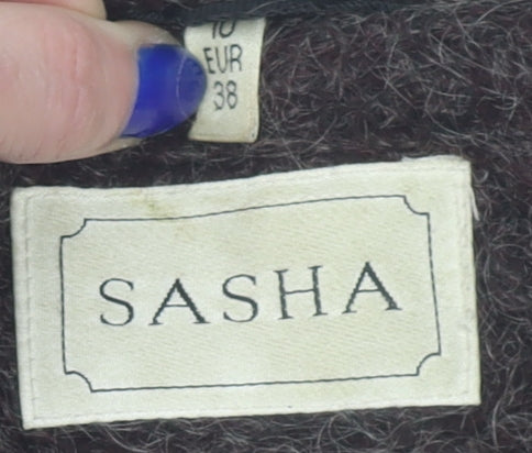 Sasha Women Brown Mohair Blend Mid-Length Zip Coat Size 12