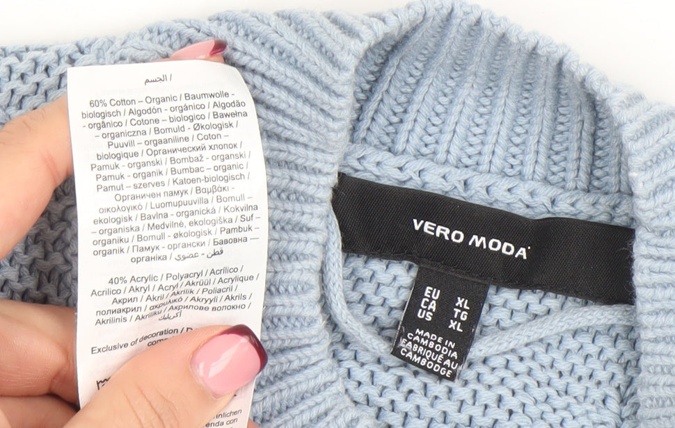 Vero Moda Womens Blue Mock Neck Short Sleeve Knit Jumper XL
