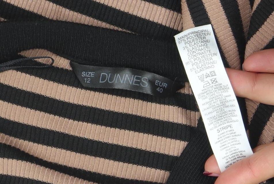 Dunnes Women Beige Black Stripe Midi Shirt Dress Size 12