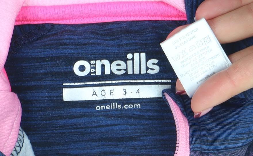 O’Neills Girls Blue Pink 1/4 Zip Long Sleeve Sports Top Age 3-4 Years
