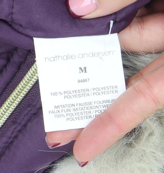 Nathalie Andersen Womens Purple Mid-Length Hooded Puffer Jacket M