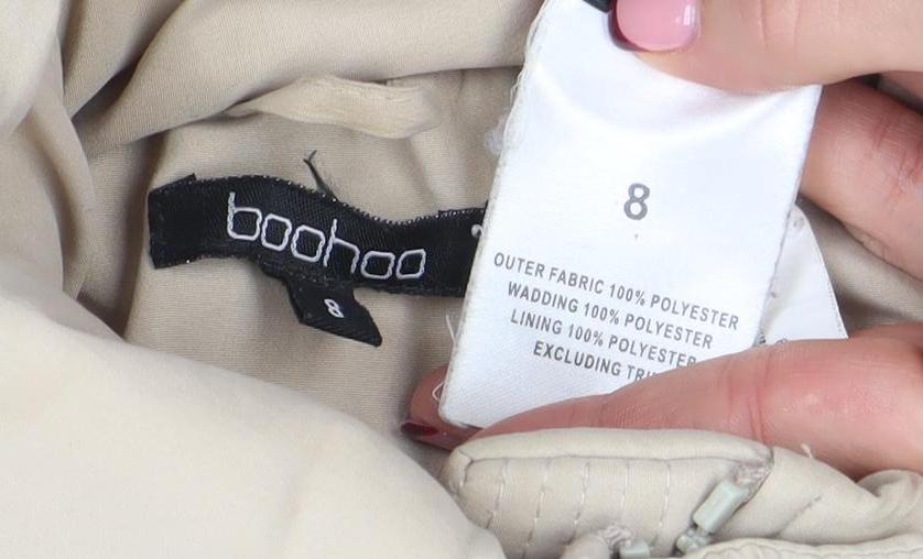 Boohoo Women's Beige Puffer Jacket Size 8 Quilted Winter Coat