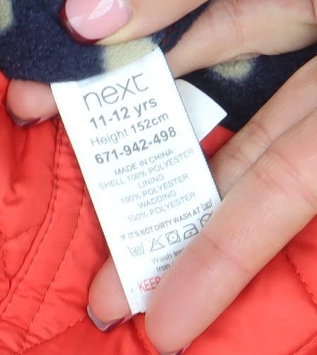 Next Girls Red Quilted Mid-Length Padded Jacket 11-12 Years