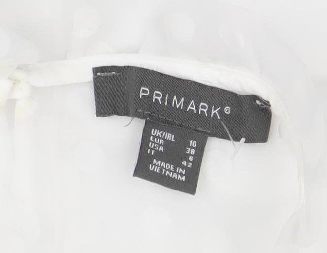 Primark Women's White Polka Dot Sheer Puff Sleeve Blouse Size 10