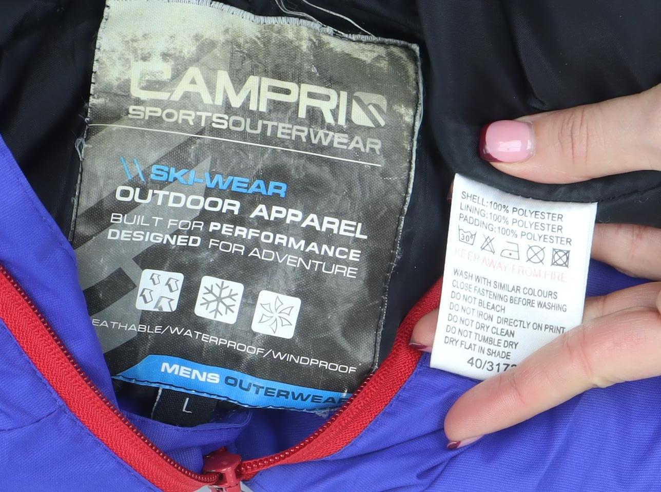 Campri Men's Blue Hooded Ski Jacket L Waterproof Winter Coat