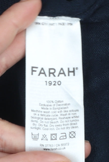 Farah Men's Blue Cotton Collared Henley Jumper Size L
