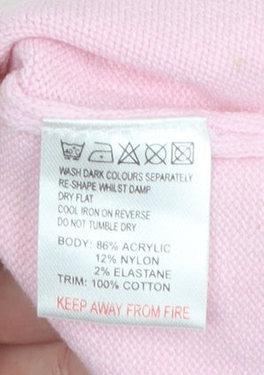 NAFNAF Girls Pink Acrylic Blend V-Neck Pullover Jumper 13 Years