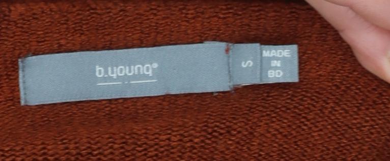 b.young Women's Brown V-Neck Long Sleeve Wool Blend Pullover Jumper Size S