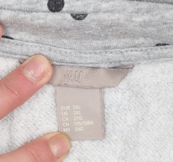 H&M Women Grey Polka Dot Pullover Sweatshirt 2XL Cotton Blend