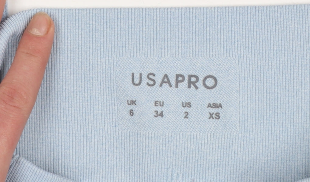 USA Pro Women Blue Seamless Gym Yoga Leggings UK 6 XS