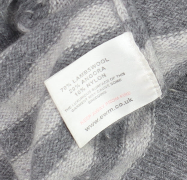 EWM Women Grey Striped Wool Angora Sequin Cardigan Size 14