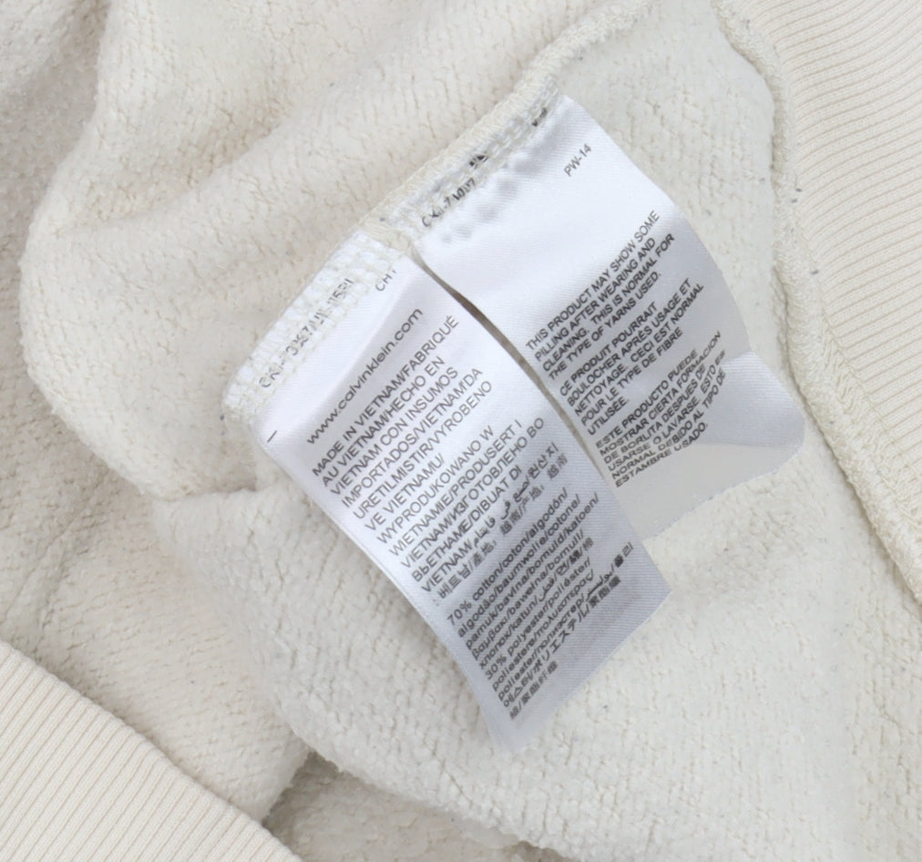 Calvin Klein Jeans Mens Beige XS Pullover Hoodie Logo Fleece