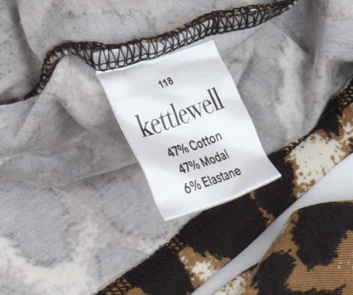 Kettlewell Women's Brown Animal Print V-Neck Wrap Long Sleeve Top Size L