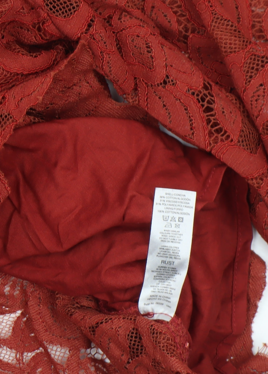 Gallery Women's Red Lace Floral Tunic Blouse UK 10 Long Sleeve