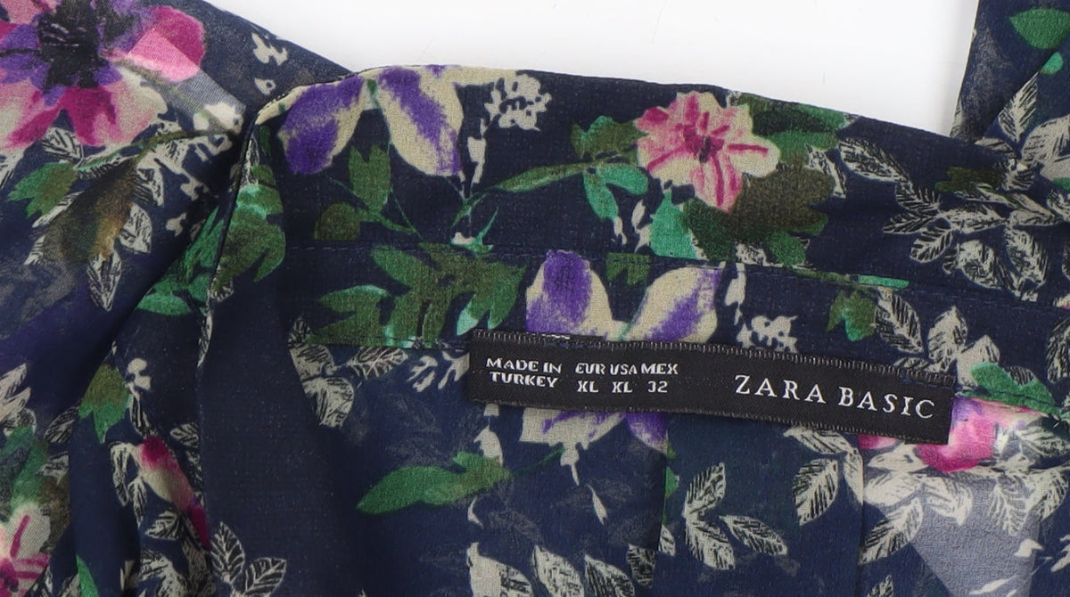 Zara Basic Women’s Multicoloured Floral Chiffon Blouse XL