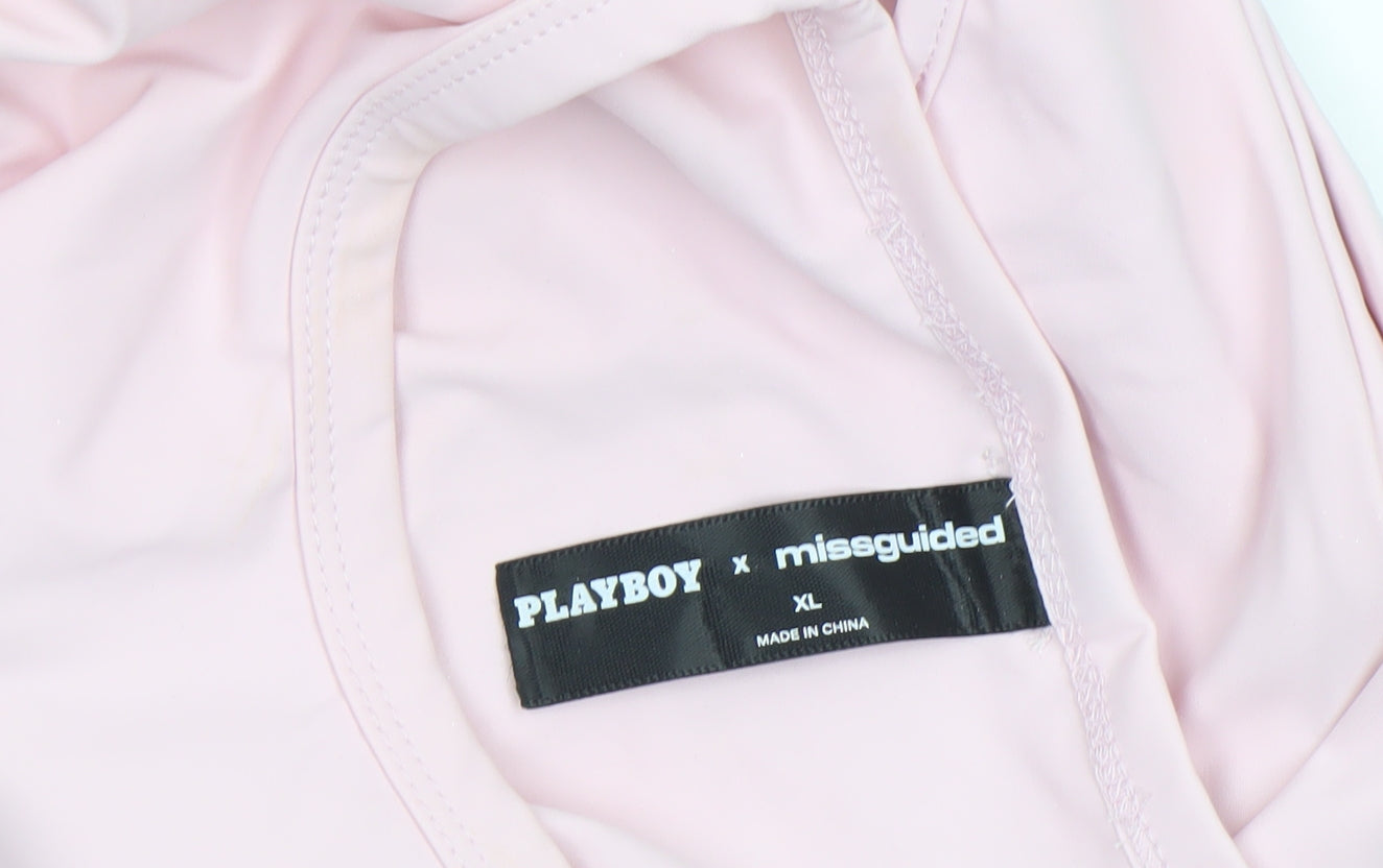 Missguided x Playboy Pink Cropped Long Sleeve Women's T-Shirt XL