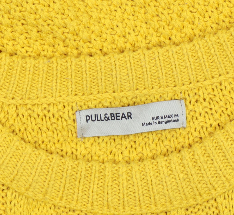 Pull&Bear Women’s Yellow Cable-Knit Cotton Jumper Size S