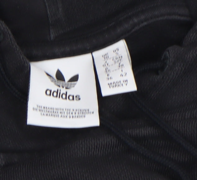 Adidas Womens Black Cropped Hoodie Size M 100% Cotton Casual Sportswear