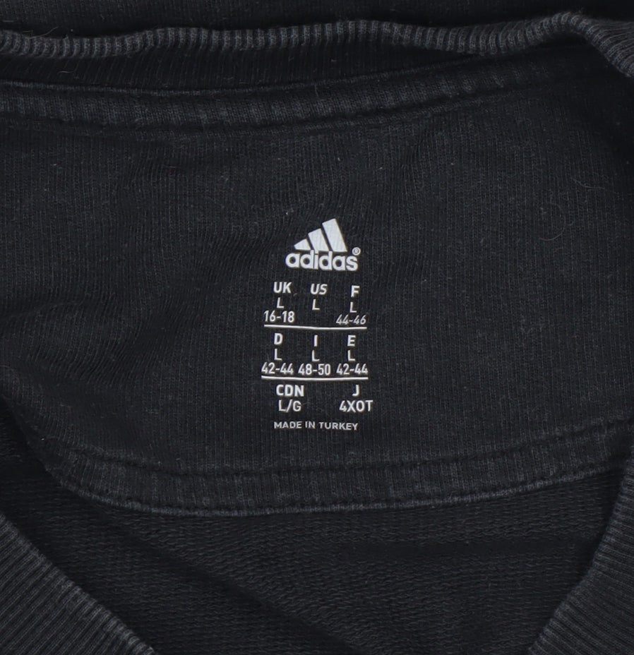 Adidas Women Black Cotton Crew Neck Pullover Sweatshirt Size L 16-18