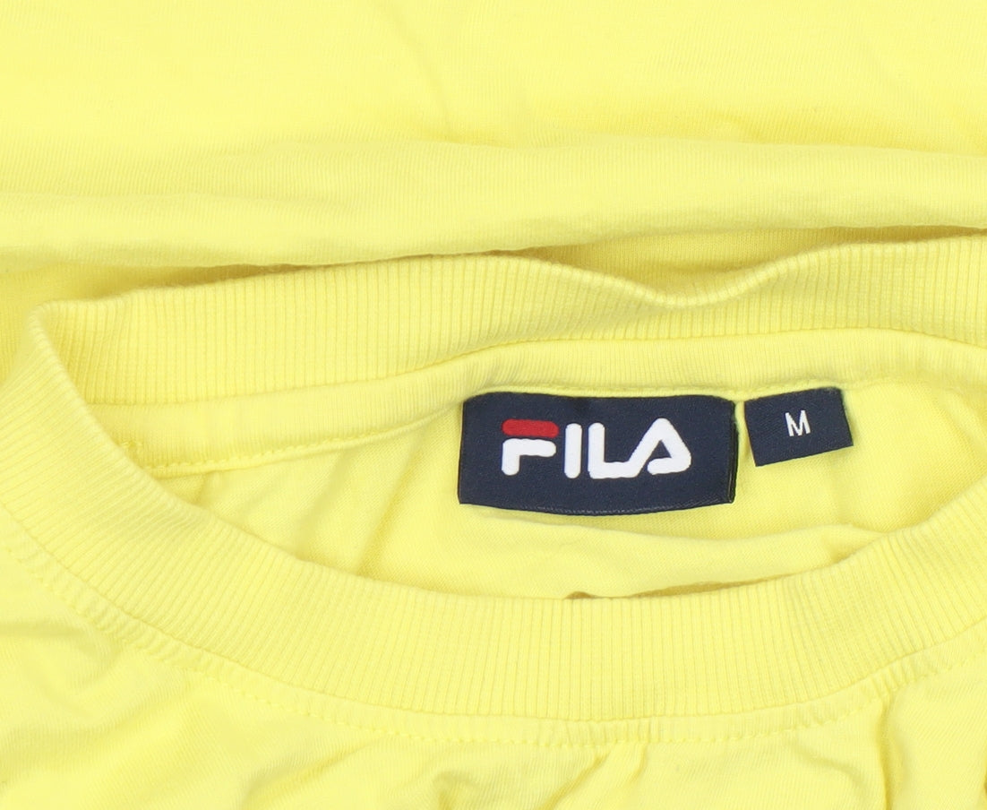 Fila Womens Yellow Cropped T-Shirt Medium Casual Crew Neck