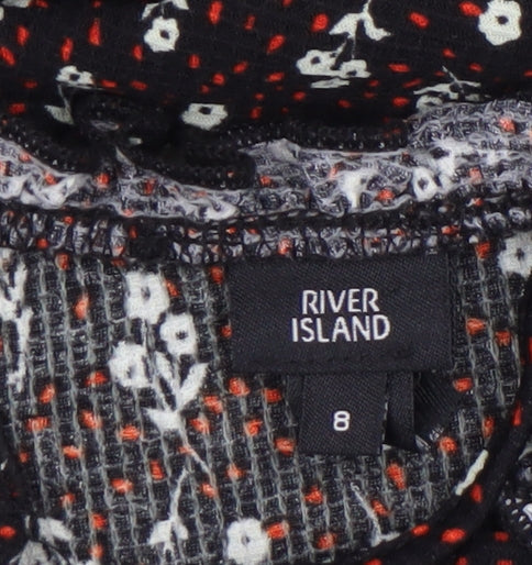River Island Women’s Black Floral Off Shoulder A-Line Dress Size 8