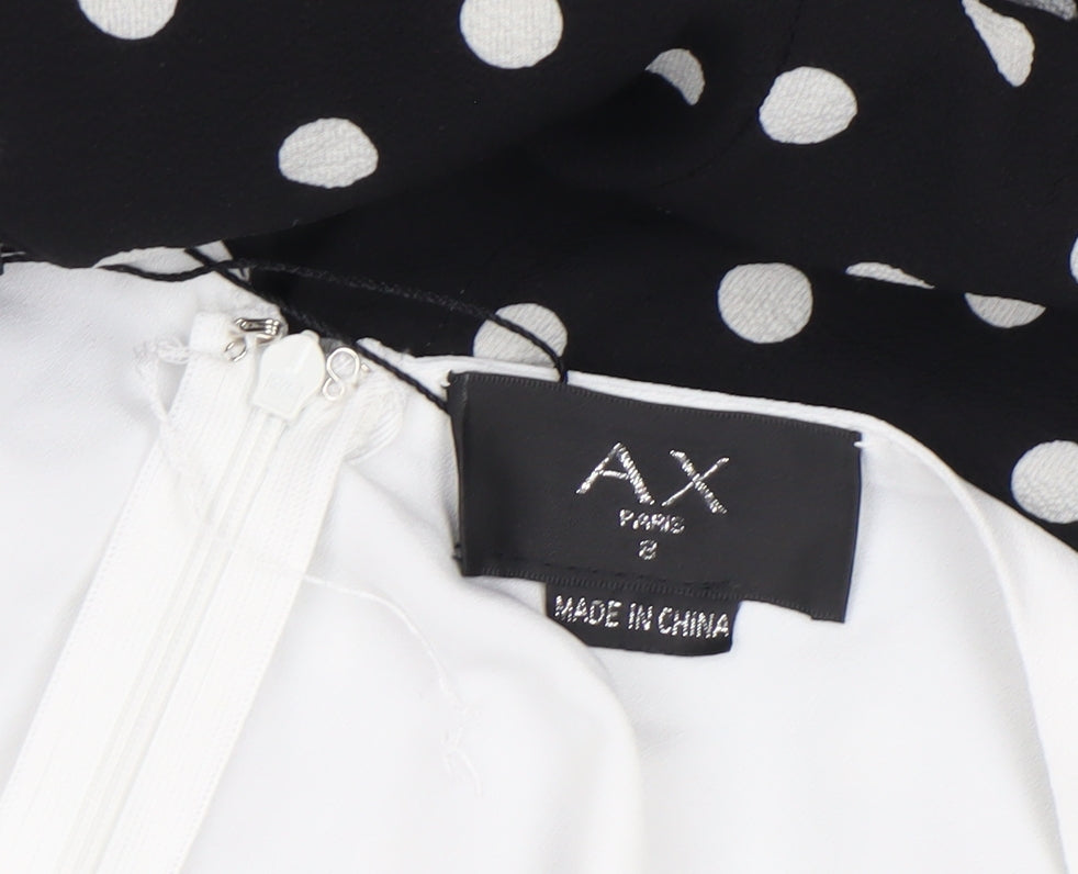 AX Paris Women Black White Polka Dot Fit & Flare Dress Size 8