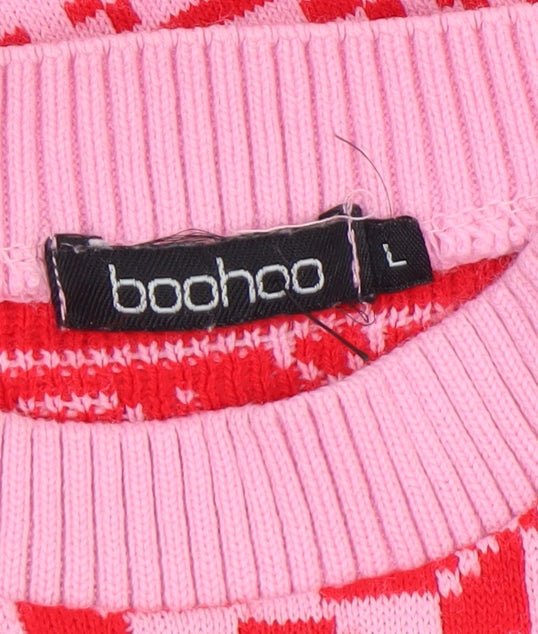 Boohoo Women Pink Red Fair Isle Ugly Christmas Jumper Size L