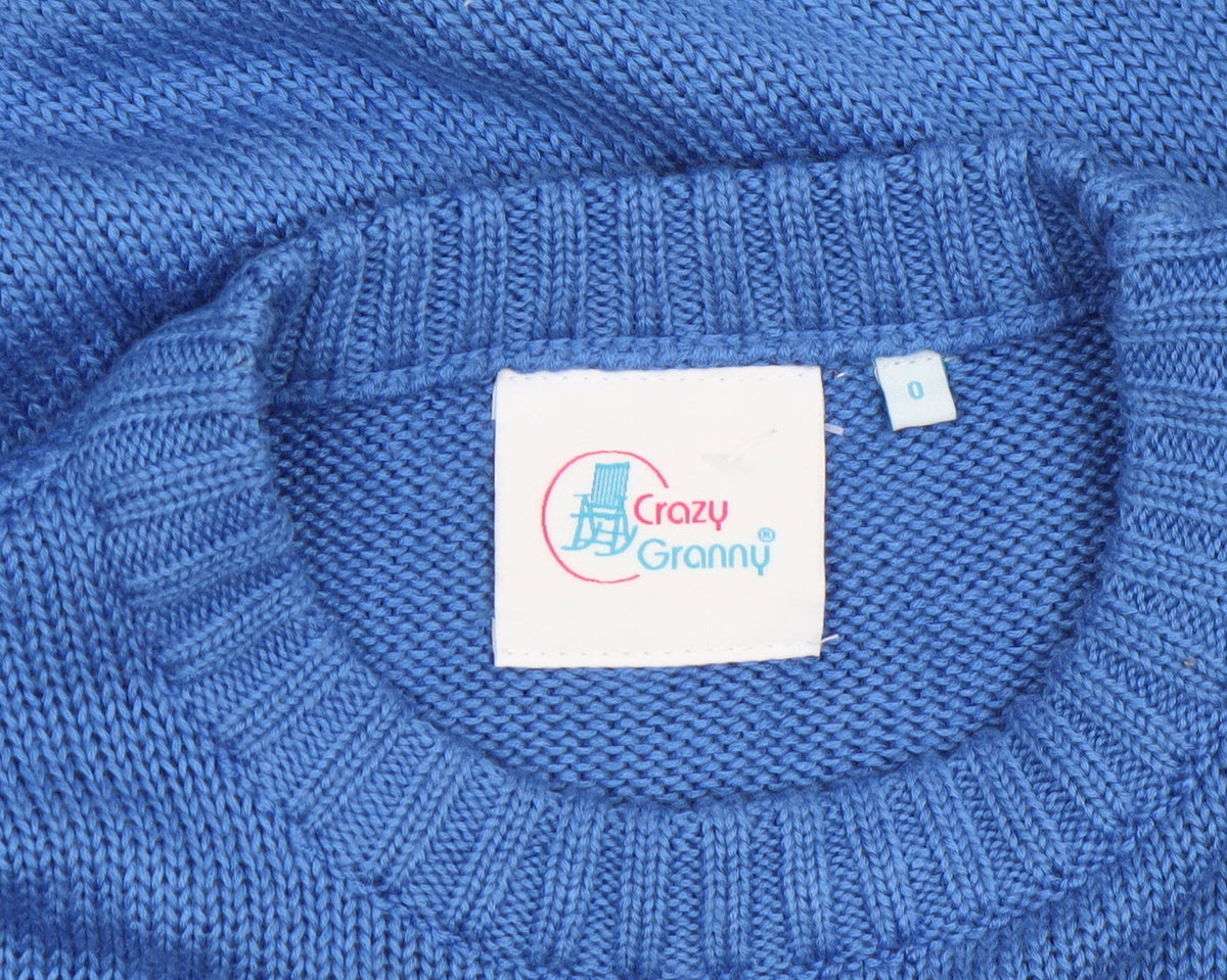 Crazy Granny Women Blue Christmas Reindeer Crew Neck Jumper XS