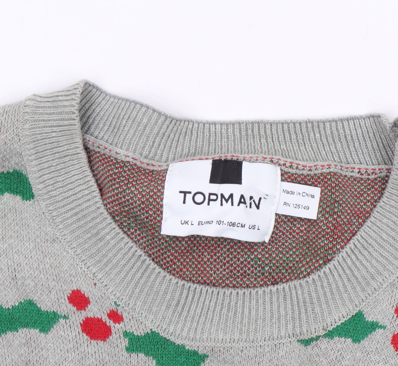 Topman Men's Grey Christmas Graphic Pullover Jumper Size L