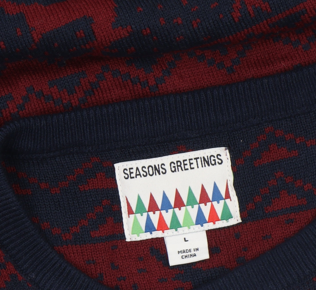 Seasons Greetings Men's Red Navy Fair Isle Christmas Jumper L