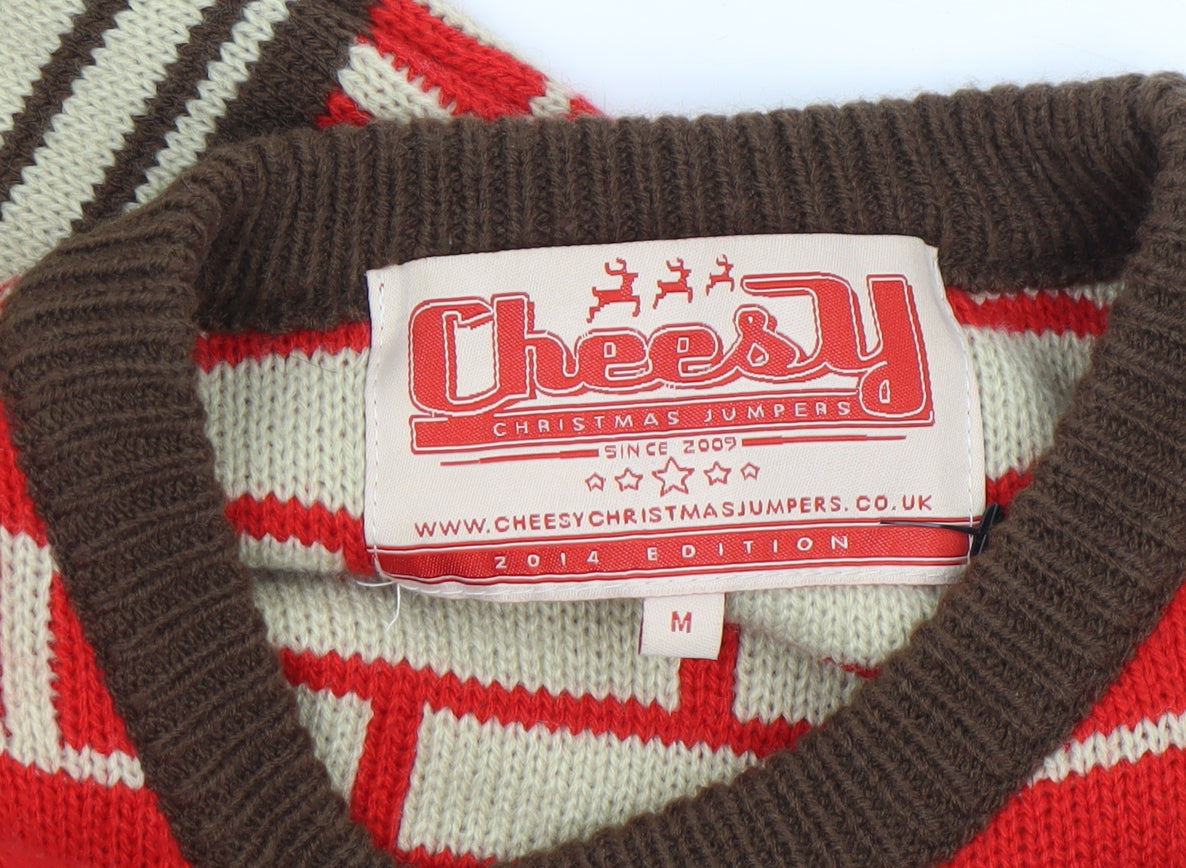 Cheesy Christmas Jumpers Men Red M Fireplace Funny Xmas Pullover Sweater
